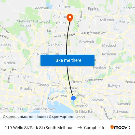 Wells St/Park St #119 to Campbellfield map