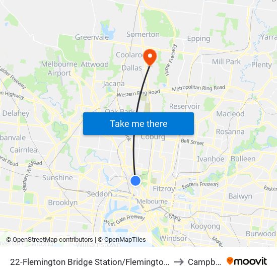 22-Flemington Bridge Station/Flemington Rd (North Melbourne) to Campbellfield map