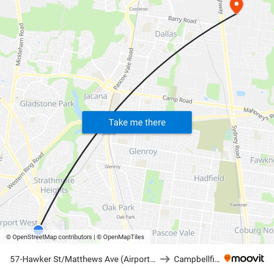 57-Hawker St/Matthews Ave (Airport West) to Campbellfield map