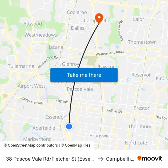 Pascoe Vale Rd/Fletcher St #38 to Campbellfield map