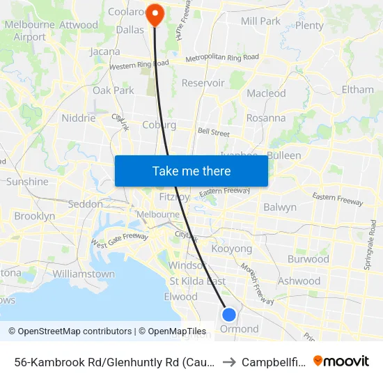 Kambrook Rd/Glenhuntly Rd #56 to Campbellfield map