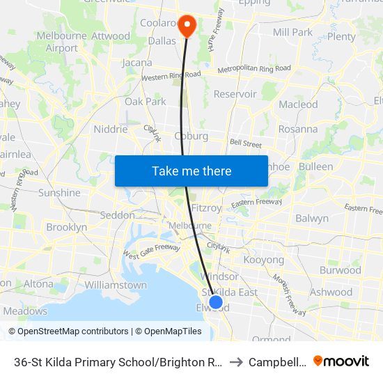 36-St Kilda Primary School/Brighton Rd (Elwood) to Campbellfield map