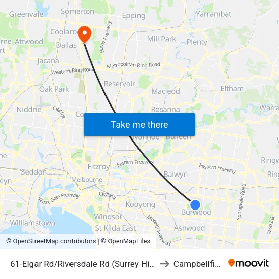 Elgar Rd/Riversdale Rd #61 to Campbellfield map
