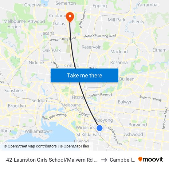42-Lauriston Girls School/Malvern Rd (Armadale) to Campbellfield map