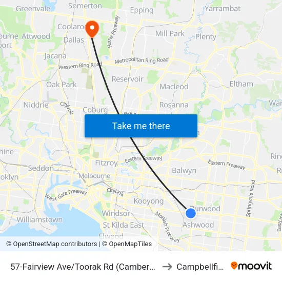 Fairview Ave/Toorak Rd #57 to Campbellfield map