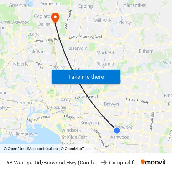 58-Warrigal Rd/Burwood Hwy (Camberwell) to Campbellfield map