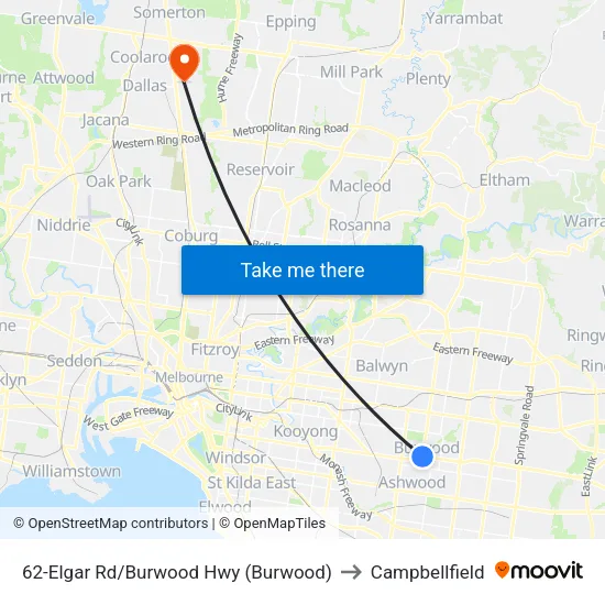 Elgar Rd/Burwood Hwy #62 to Campbellfield map