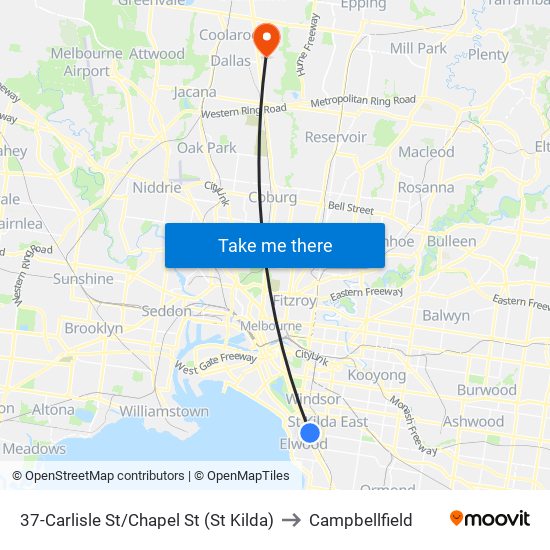 37-Carlisle St/Chapel St (St Kilda) to Campbellfield map