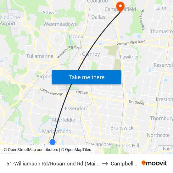 51-Williamson Rd/Rosamond Rd (Maidstone) to Campbellfield map