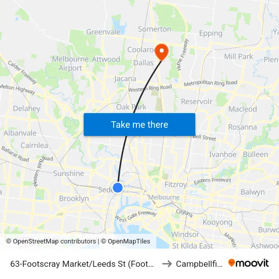 Footscray Market/Leeds St #63 to Campbellfield map