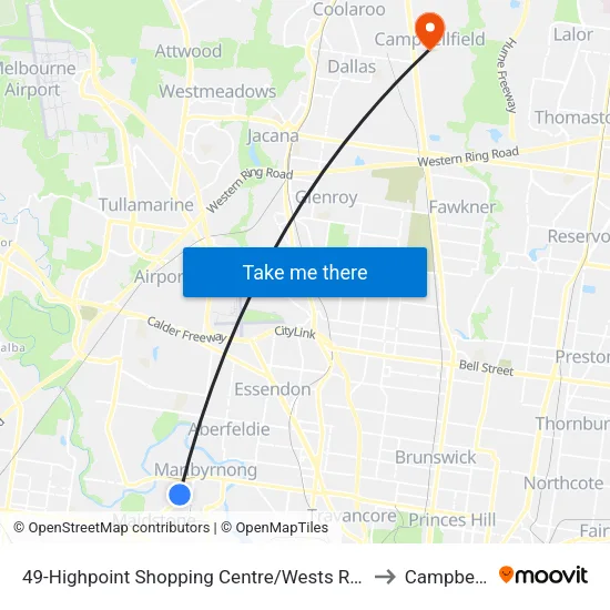 Highpoint Shopping Centre/Wests Rd #49 to Campbellfield map