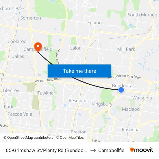 65-Grimshaw St/Plenty Rd (Bundoora) to Campbellfield map