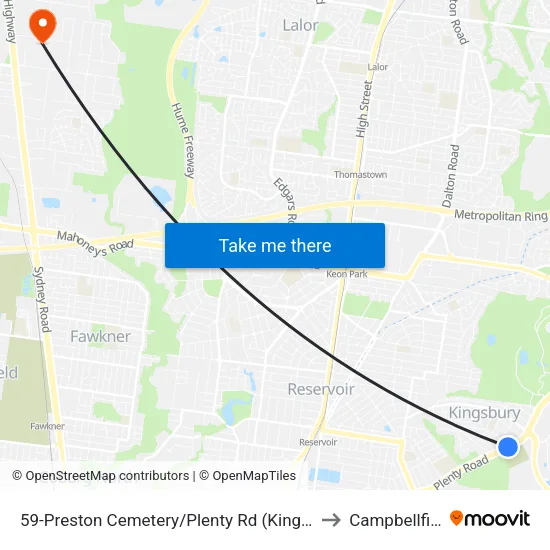 Preston Cemetery/Plenty Rd #59 to Campbellfield map