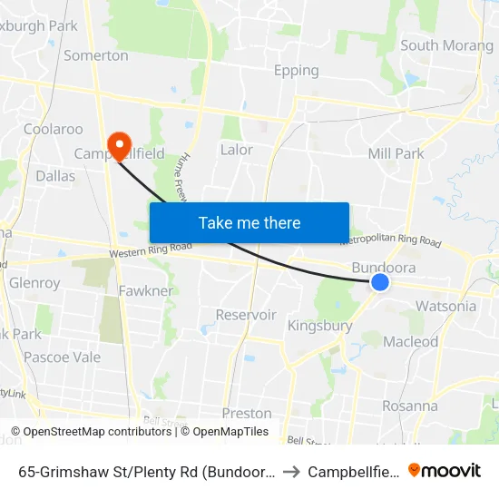 Grimshaw St/Plenty Rd #65 to Campbellfield map