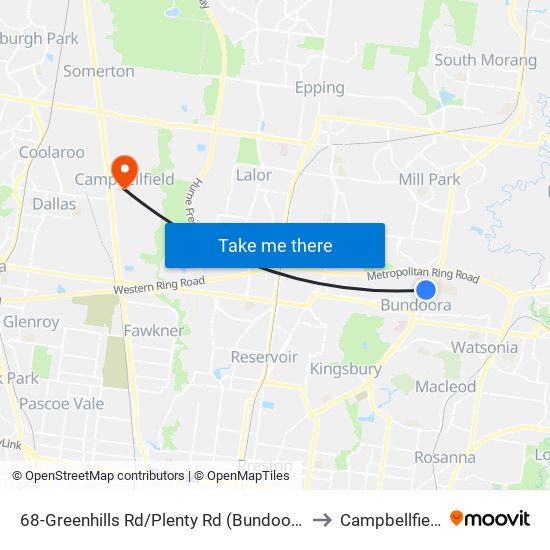 68-Greenhills Rd/Plenty Rd (Bundoora) to Campbellfield map