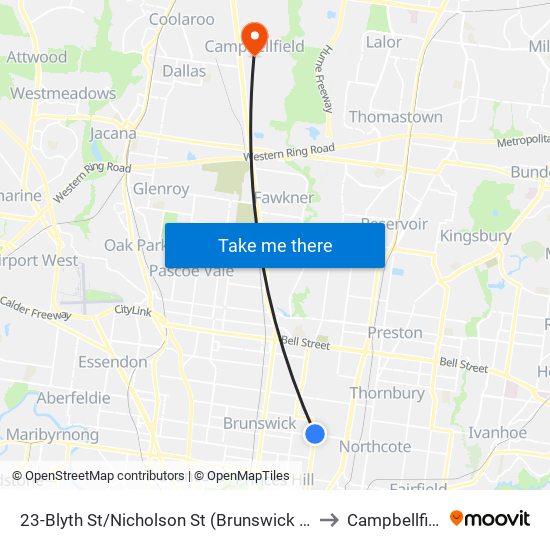 23-Blyth St/Nicholson St (Brunswick East) to Campbellfield map