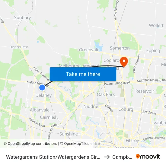 Watergardens Station/Watergardens Circuit Rd to Campbellfield map