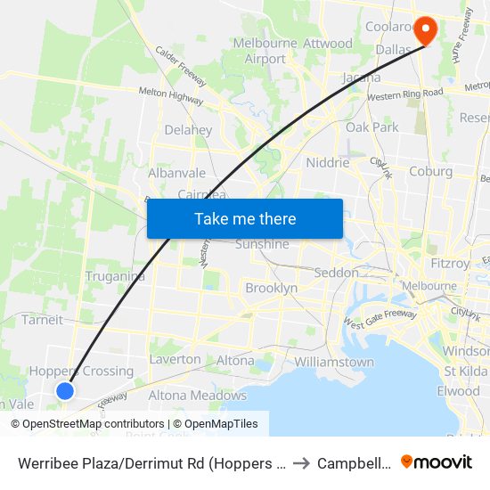 Werribee Plaza/Derrimut Rd (Hoppers Crossing) to Campbellfield map