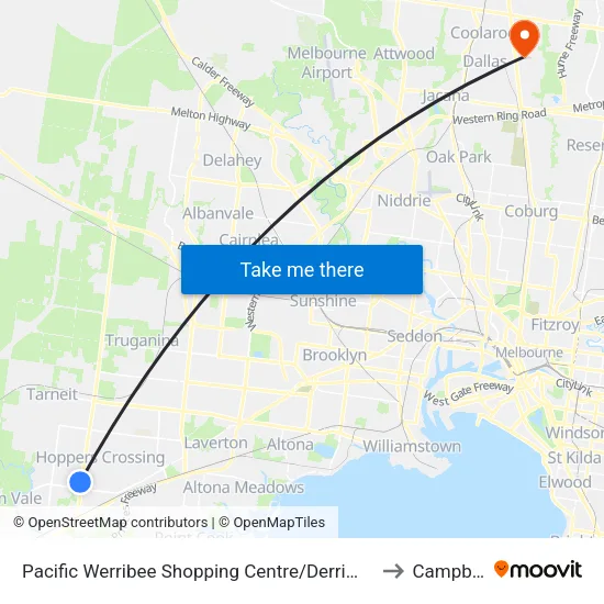 Pacific Werribee Shopping Centre/Derrimut Rd to Campbellfield map