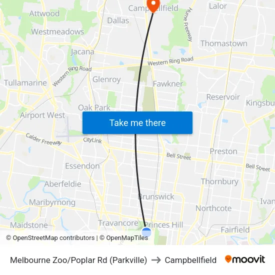Melbourne Zoo/Poplar Rd to Campbellfield map