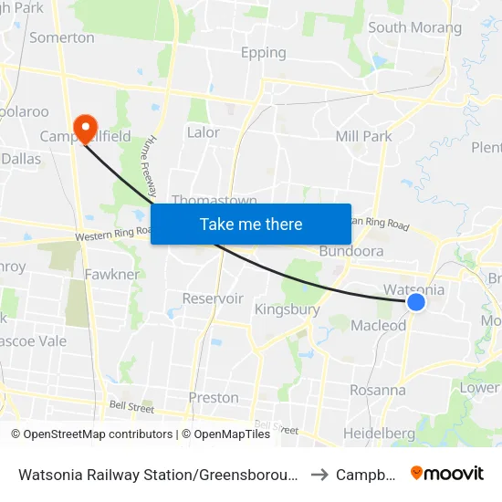 Watsonia Station/Greensborough Hwy to Campbellfield map