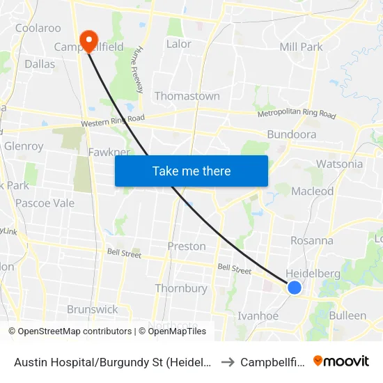 Austin Hospital/Burgundy St to Campbellfield map