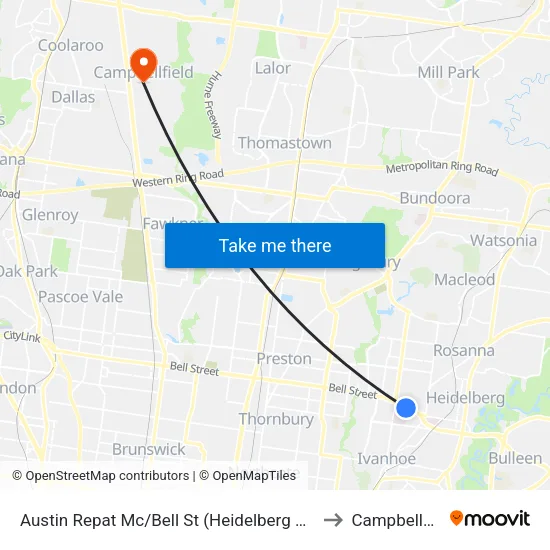Austin Repat Mc/Bell St to Campbellfield map