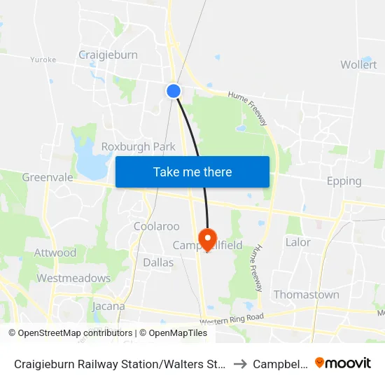 Craigieburn Station/Walters St to Campbellfield map