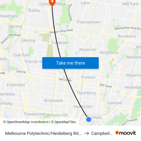 Melbourne Polytechnic/Heidelberg Rd to Campbellfield map