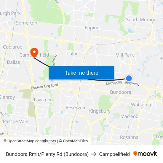 Bundoora Rmit/Plenty Rd to Campbellfield map