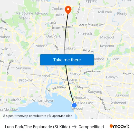 Luna Park/The Esplanade to Campbellfield map