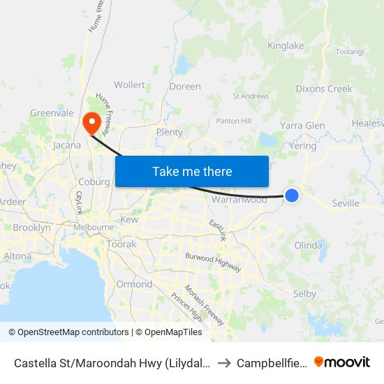 Castella St/Maroondah Hwy (Lilydale) to Campbellfield map