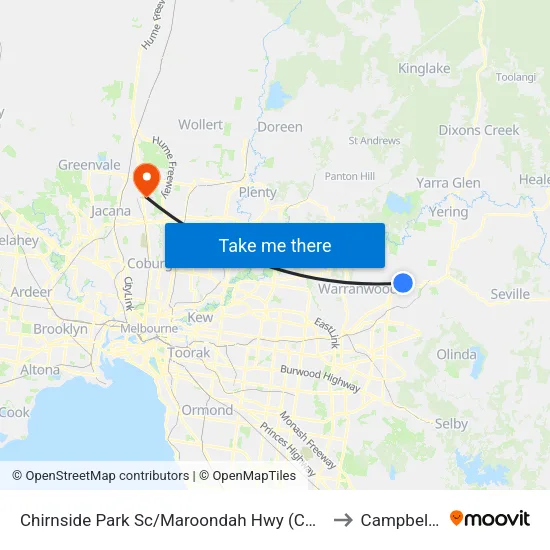 Chirnside Park Sc/Maroondah Hwy to Campbellfield map
