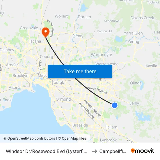 Windsor Dr/Rosewood Bvd to Campbellfield map