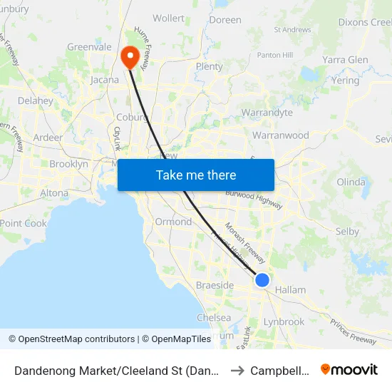 Dandenong Market/Cleeland St to Campbellfield map