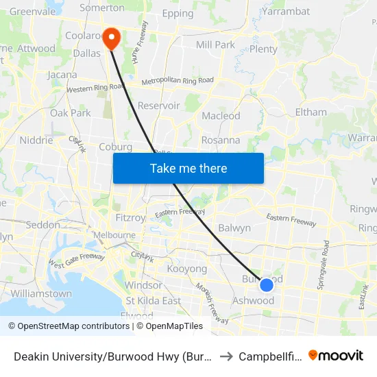 Deakin University/Burwood Hwy to Campbellfield map