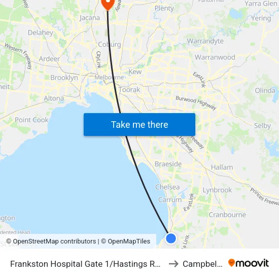 Frankston Hospital Gate 1/Hastings Rd to Campbellfield map