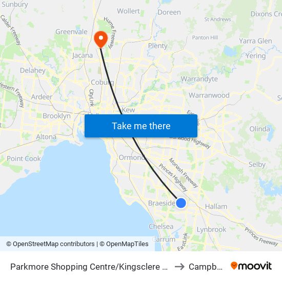 Parkmore Shopping Centre/Kingsclere Ave (Keysborough) to Campbellfield map