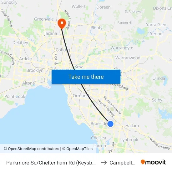 Parkmore Sc/Cheltenham Rd to Campbellfield map