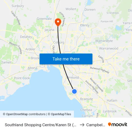 Southland Shopping Centre/Karen St to Campbellfield map