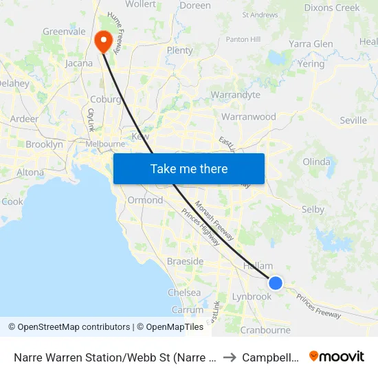 Narre Warren Station/Webb St to Campbellfield map