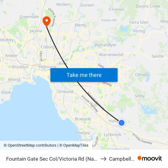 Fountain Gate Sec Col/Victoria Rd (Narre Warren) to Campbellfield map