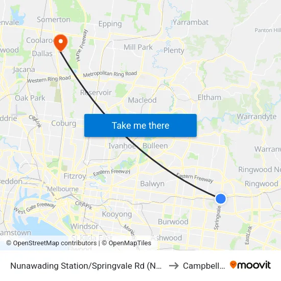 Nunawading Station/Springvale Rd to Campbellfield map