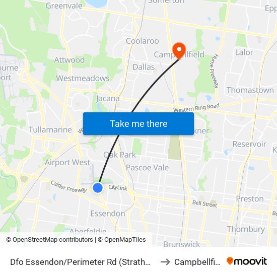 Dfo Essendon/Perimeter Rd (Strathmore) to Campbellfield map