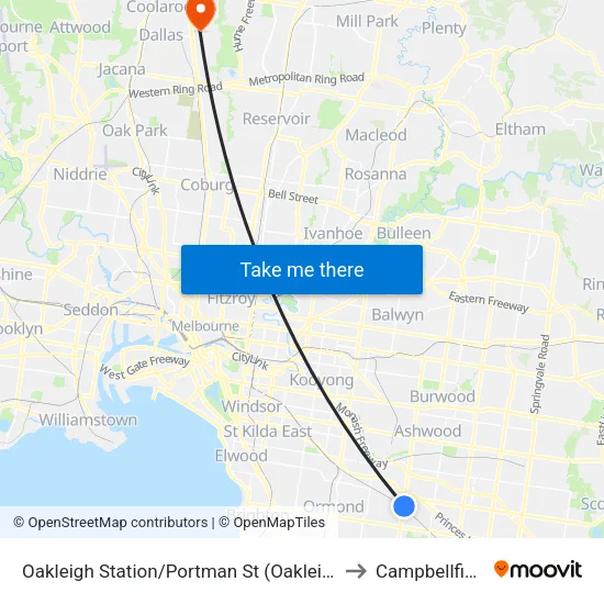 Oakleigh Station/Portman St to Campbellfield map