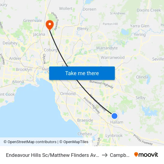 Endeavour Hills Sc/Matthew Flinders Ave to Campbellfield map