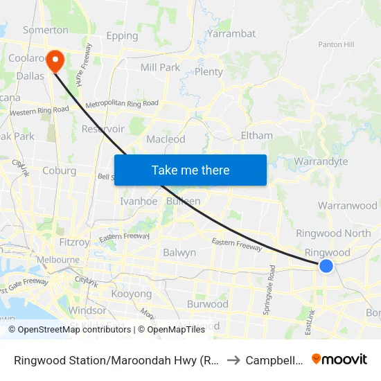Ringwood Station/Maroondah Hwy to Campbellfield map