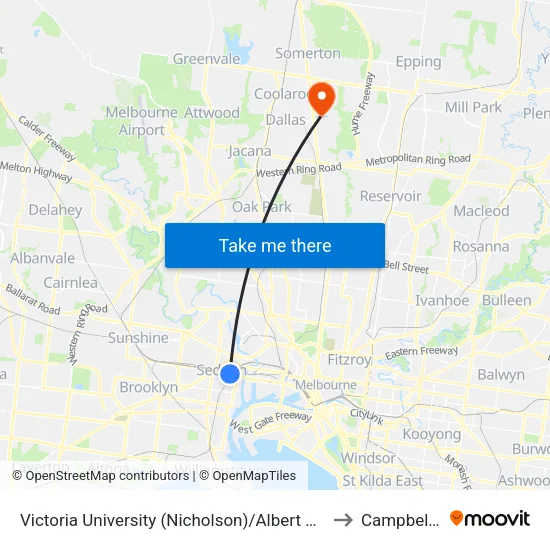 Victoria University/Albert St to Campbellfield map