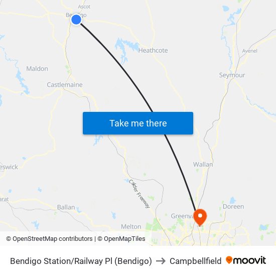 Bendigo Station/Railway Pl (Bendigo) to Campbellfield map