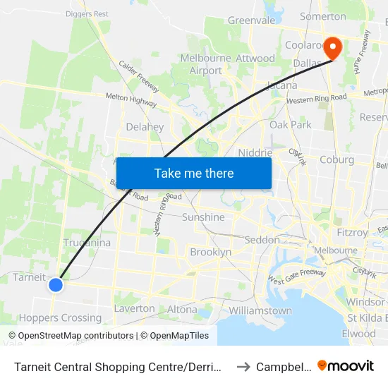 Tarneit Central Shopping Centre/Derrimut Rd to Campbellfield map